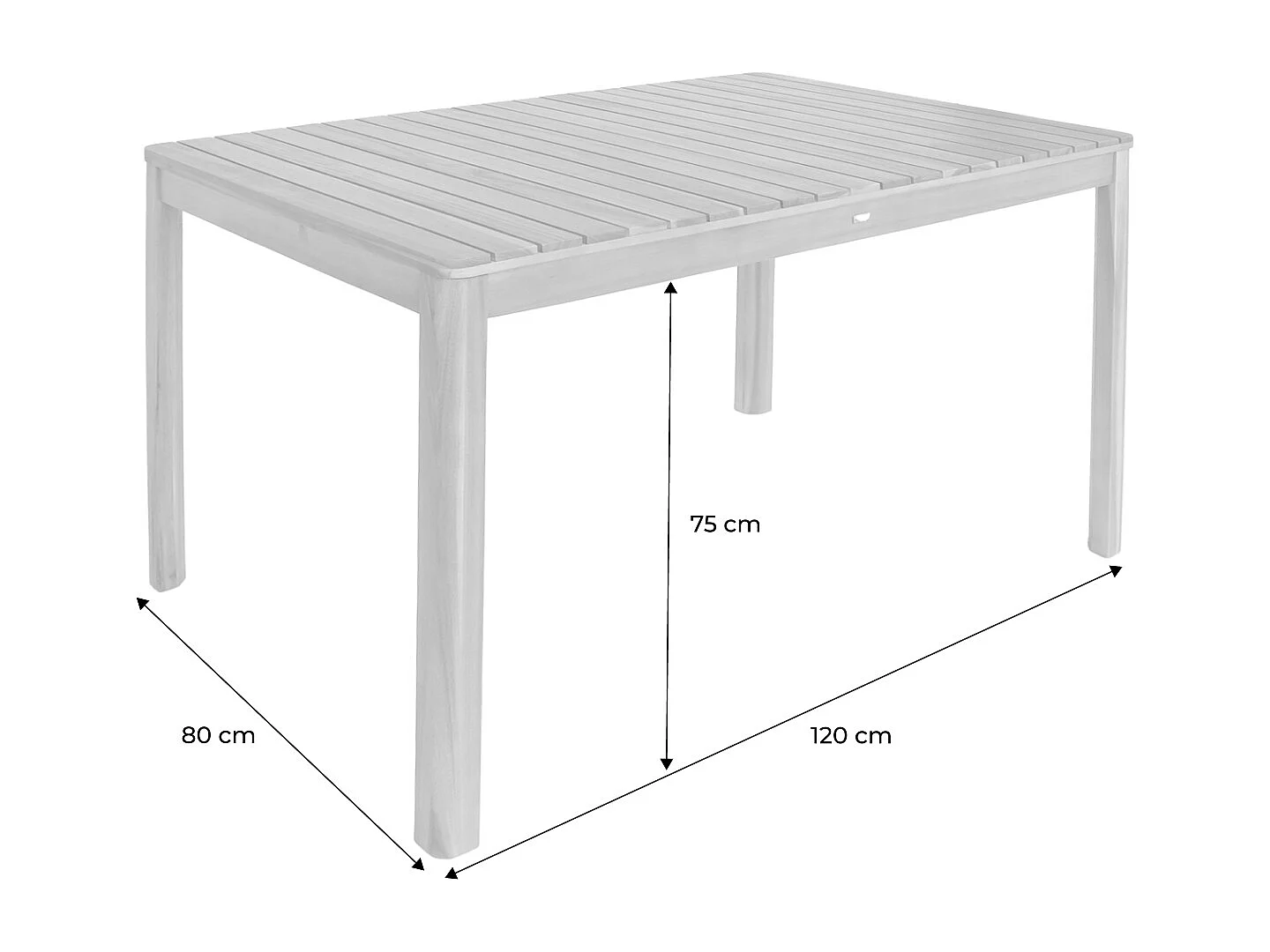 Table de jardin SENORA acacia blanc avec coins arrondis. 6 places. 120 x 80 x 75 cm