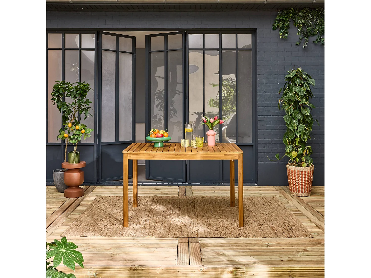 Mesa de jardín de acacia con esquinas redondeadas, 6 plazas natural