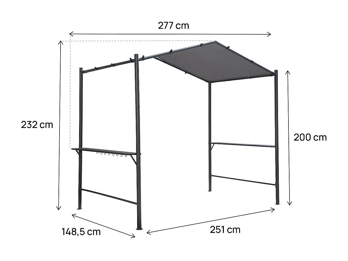 Gazebo pergolado para churrasco - 277 x 149 cm - Antracite -