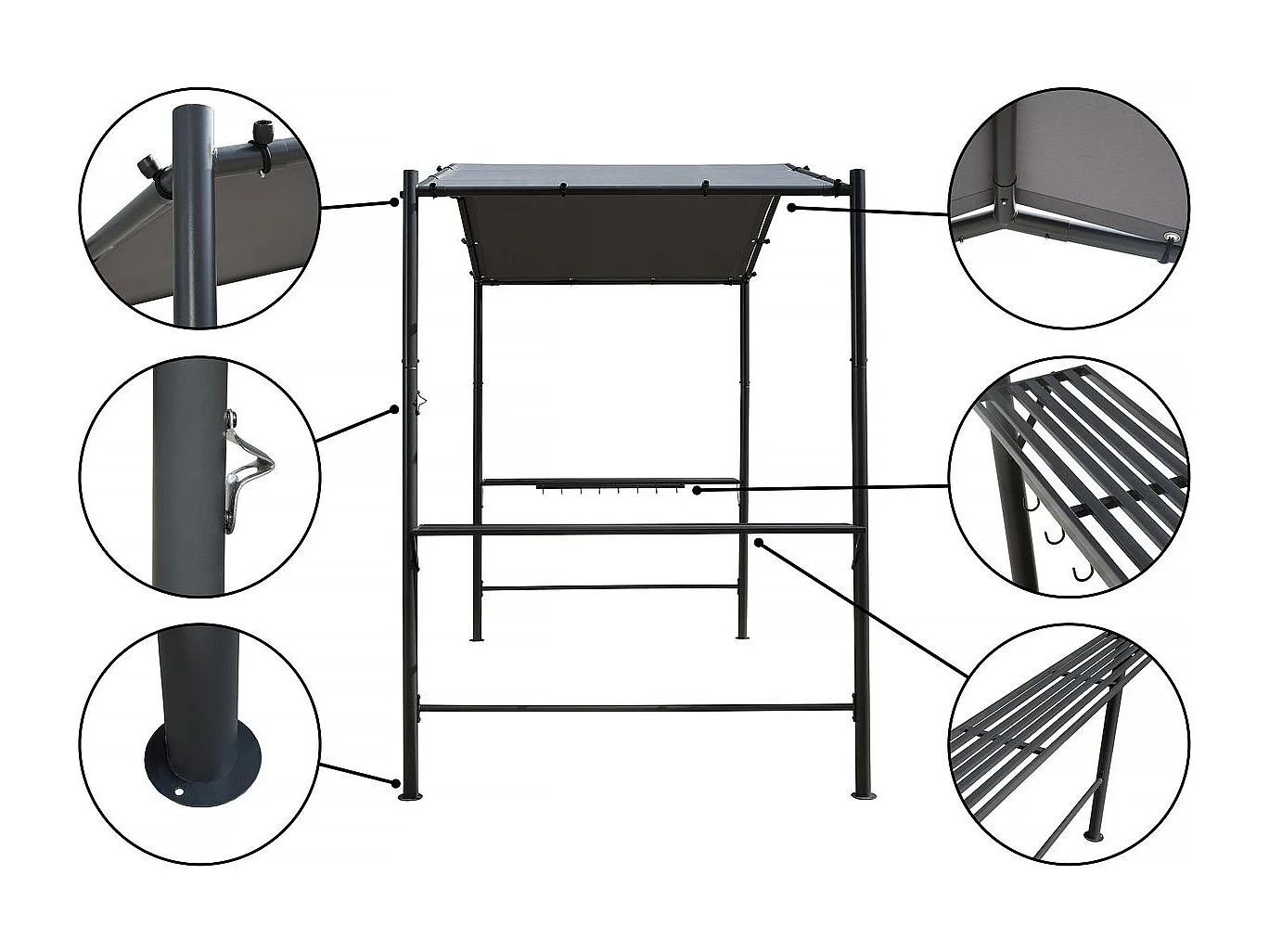 Gazebo pergolado para churrasco - 277 x 149 cm - Antracite -
