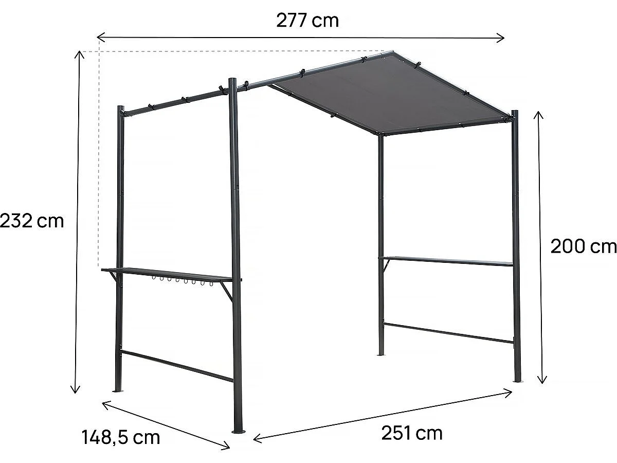 Gazebo pergolado para churrasco - 277 x 149 cm - Antracite -