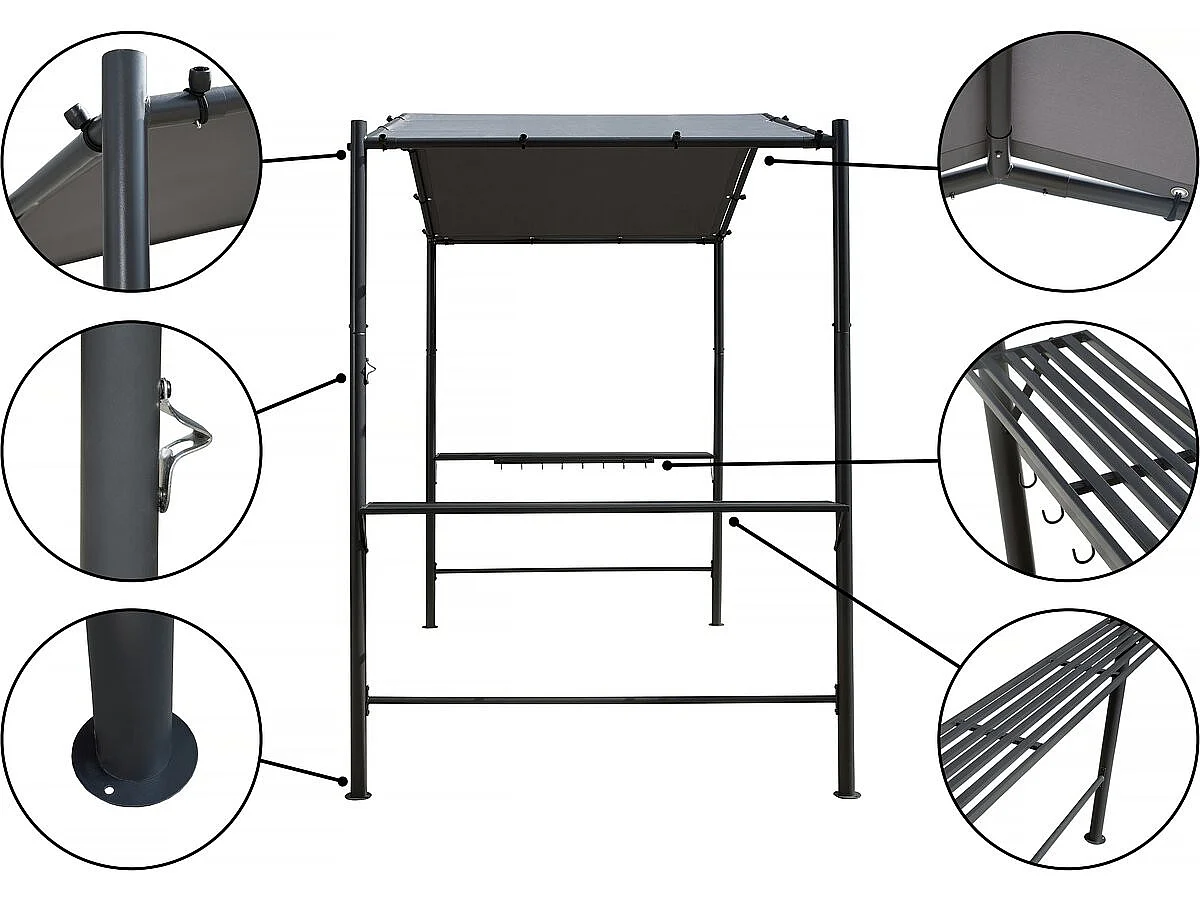 Gazebo pergolado para churrasco - 277 x 149 cm - Antracite -