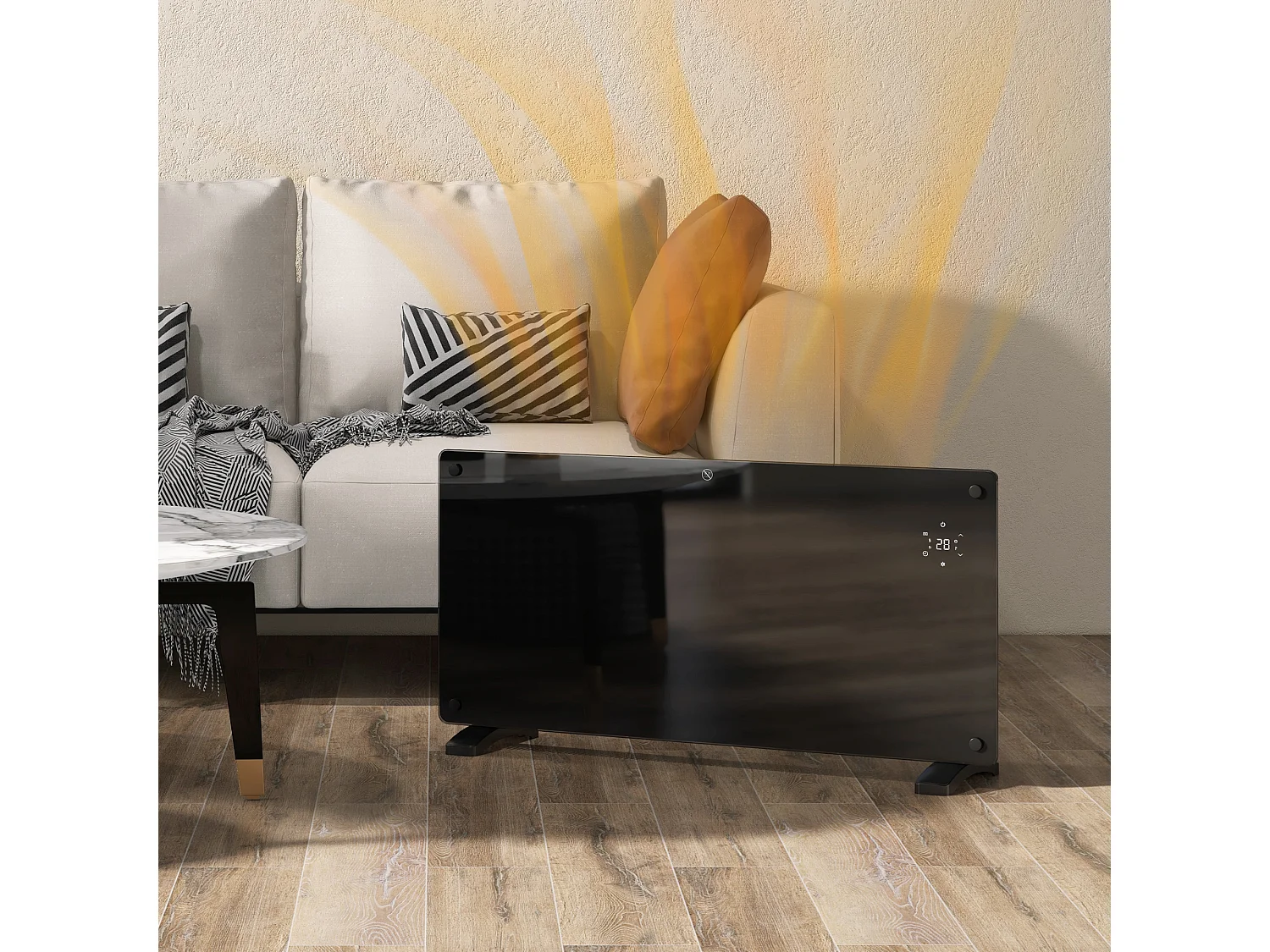 Radiateur à convection 2000W mural autoportant - affichage LED, timer 24h, thermostat, télécommande - verre noir