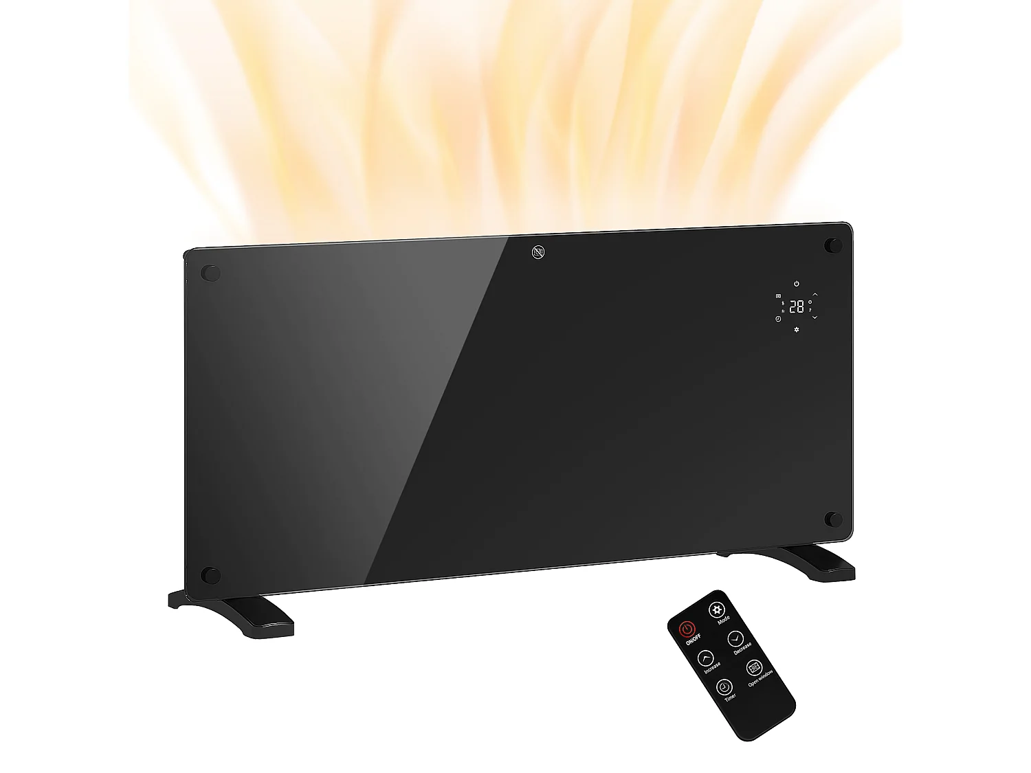 Radiateur à convection 2000W mural autoportant - affichage LED, timer 24h, thermostat, télécommande - verre noir