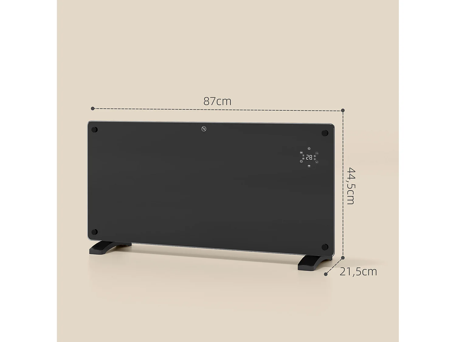 Radiateur à convection 2000W mural autoportant - affichage LED, timer 24h, thermostat, télécommande - verre noir