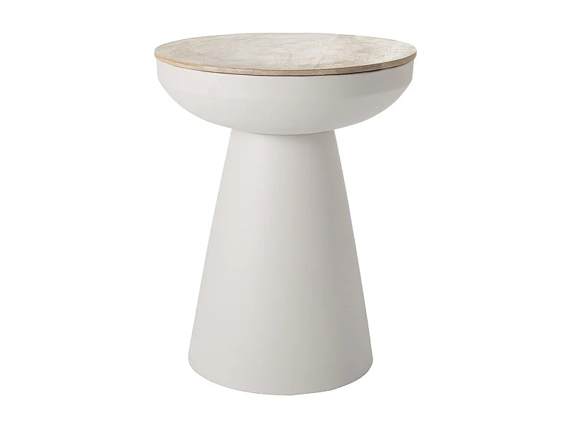 Tavolino da caffè rotondo design con struttura in metallo écru e legno massello di mango H52 cm TAM