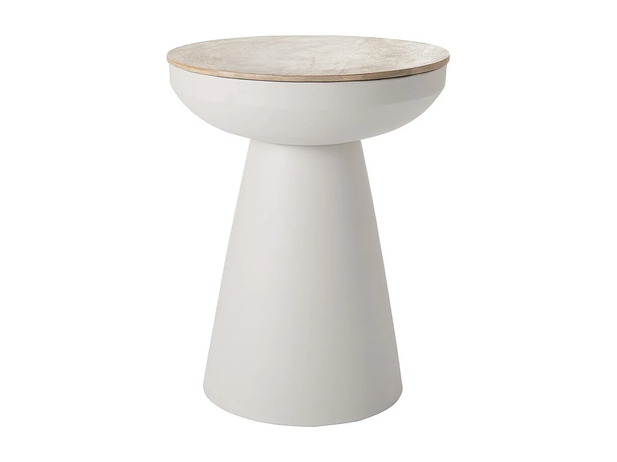 Tavolino da caffè rotondo design con struttura in metallo écru e legno massello di mango H52 cm TAM