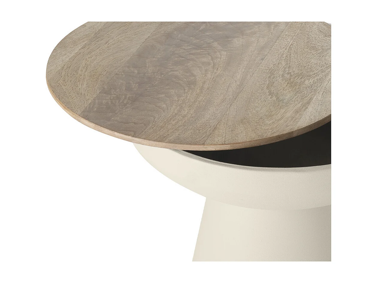 Tavolino da caffè rotondo design con struttura in metallo écru e legno massello di mango H52 cm TAM