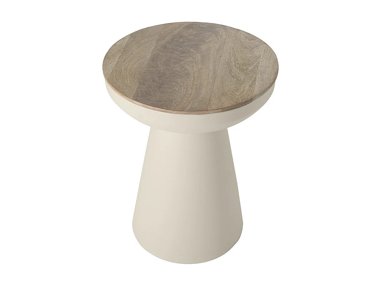 Table d'appoint ronde design avec rangement en métal grège et bois manguier massif H52 cm TAM