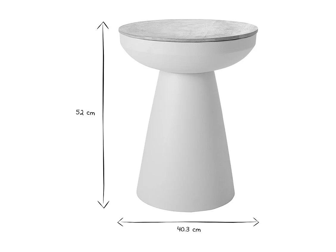 Table d'appoint ronde design avec rangement en métal grège et bois manguier massif H52 cm TAM