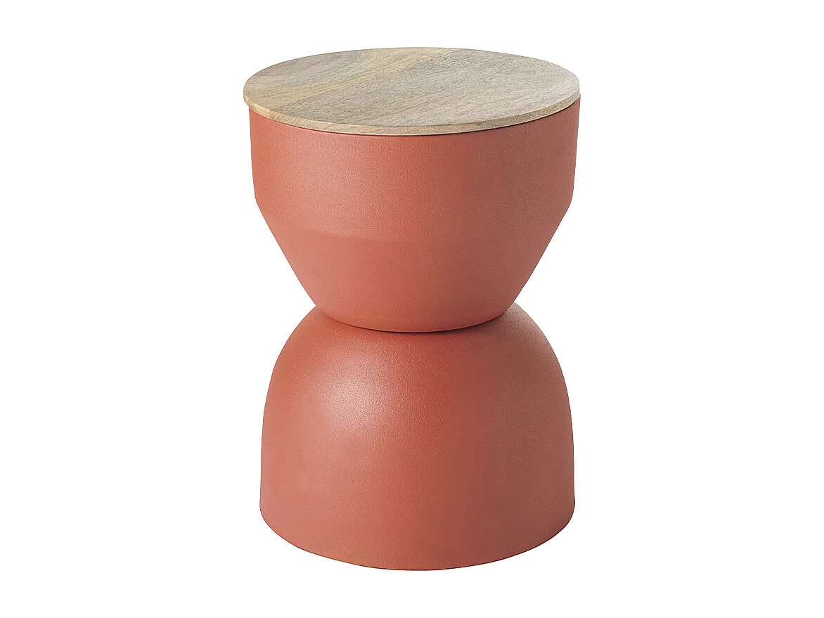 Table d'appoint ronde design avec rangement en métal terre brulée et bois manguier massif D30 cm YOYO