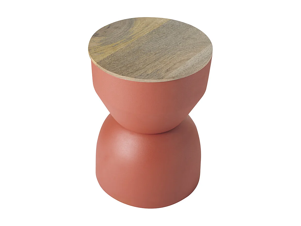 Table d'appoint ronde design avec rangement en métal terre brulée et bois manguier massif D30 cm YOYO