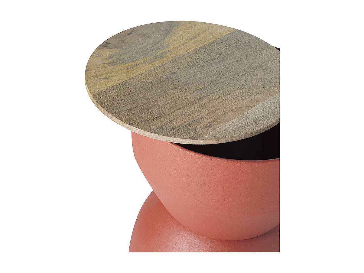 Table d'appoint ronde design avec rangement en métal terre brulée et bois manguier massif D30 cm YOYO