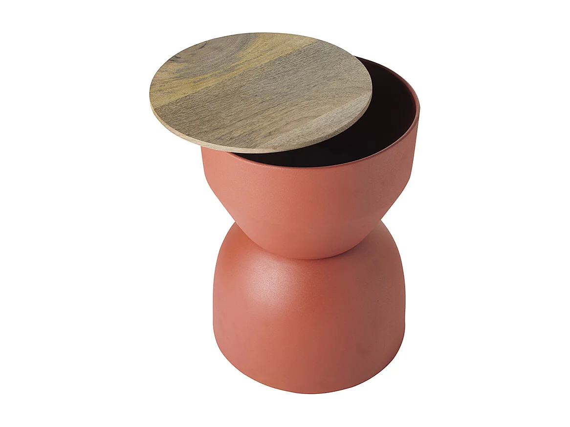 Tavolino da caffè rotondo design con struttura in metallo color bruciato e legno massello di mango D30 cm YOYO