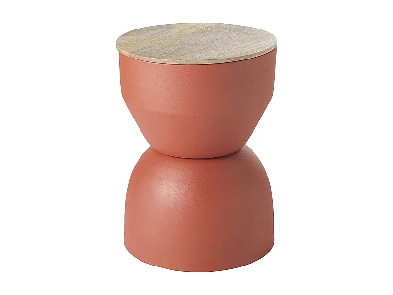 Tavolino da caffè rotondo design con struttura in metallo color bruciato e legno massello di mango D30 cm YOYO