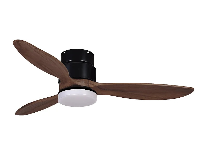 Ventilador de techo MISTRAL estilo moderno -  motor DC - LED SMD 24W - K select - mando a distancia - luz -3 aspas - ø132 cm - acero y madera - negro y nogal
