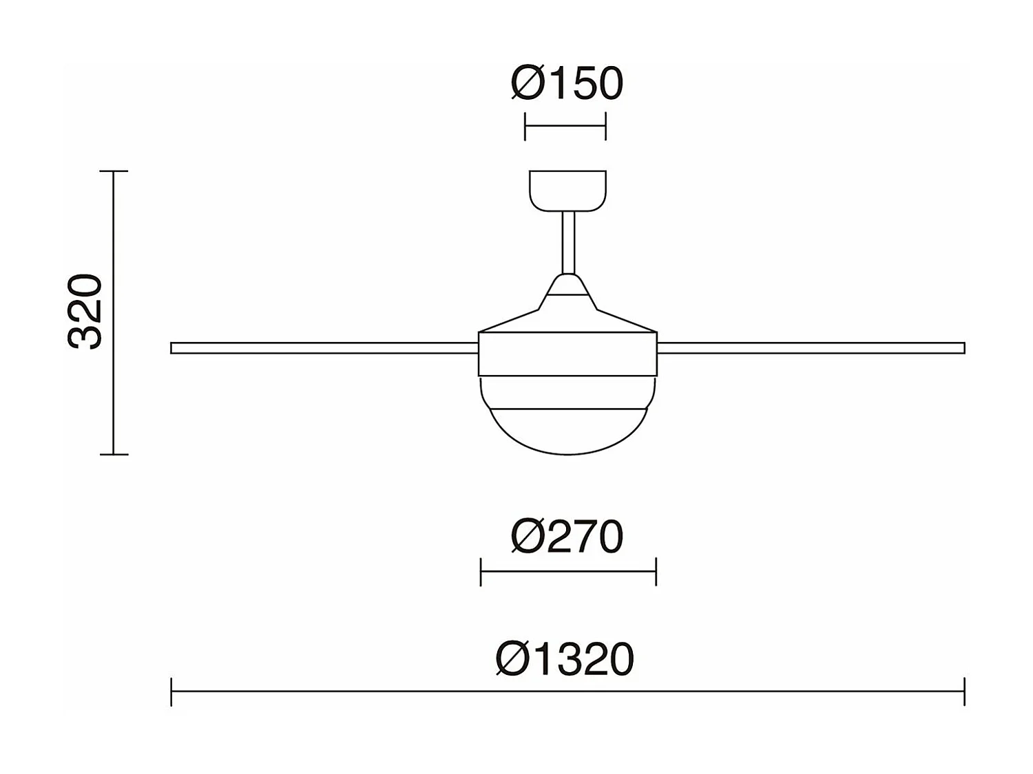Ventilatore a soffitto Nick-d.ø132cm-acciaio, legno-e27 2x 6w-ip20-bianco