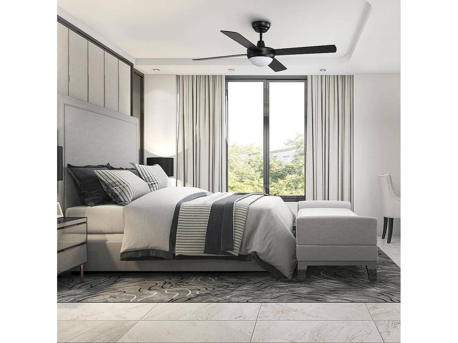 Moderner und vielseitiger Deckenventilator NICK – Stahl – Schwarz – 4 Flügel – Fernbedienung – E27 max. 2x 6W - IP20