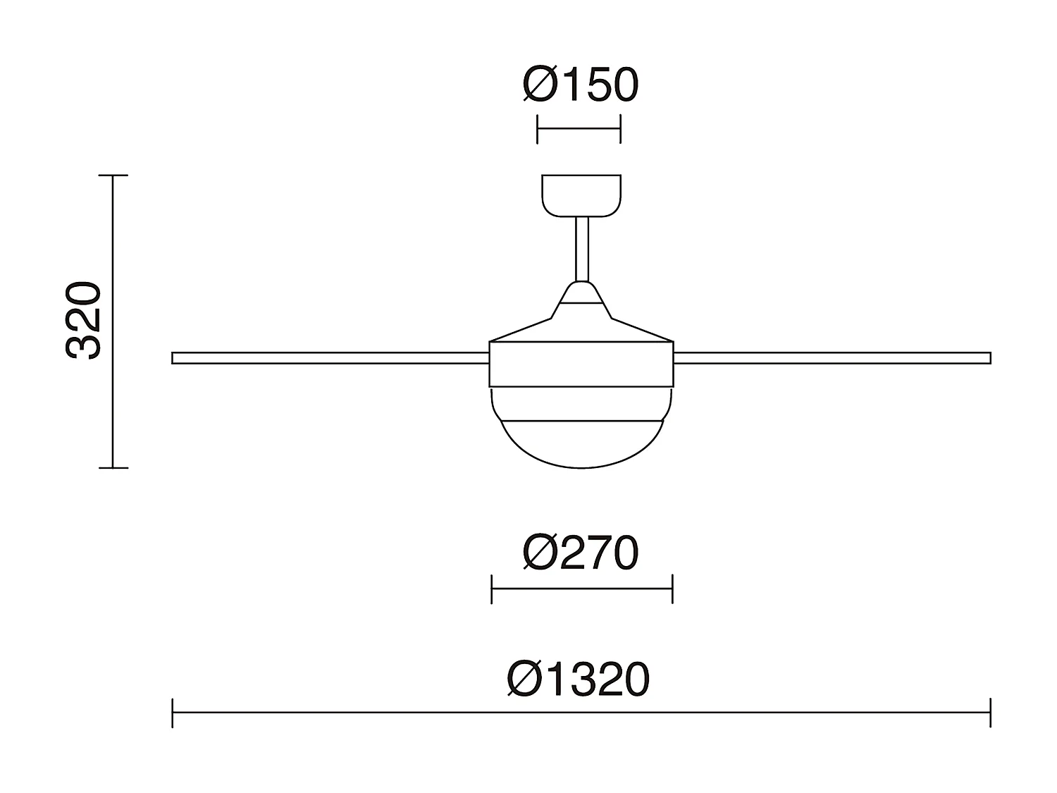 Ventilateur Nick moderne-d.ø132cm-acier, bois-e27 2x 6w -ip20- noir
