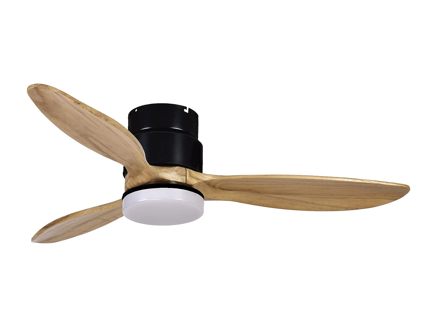 Ventilador de techo MISTRAL estilo moderno -  motor DC - LED SMD 24W - K select - mando a distancia - luz -3 aspas - ø132 cm - acero y madera - negro y arce