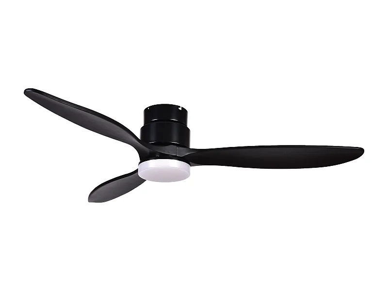 MISTRAL Deckenventilator im modernen Stil – Gleichstrommotor – 24 W SMD-LED – K Select – Fernbedienung – Licht – 3 Flügel – ø132 cm – Stahl und Holz – Schwarz