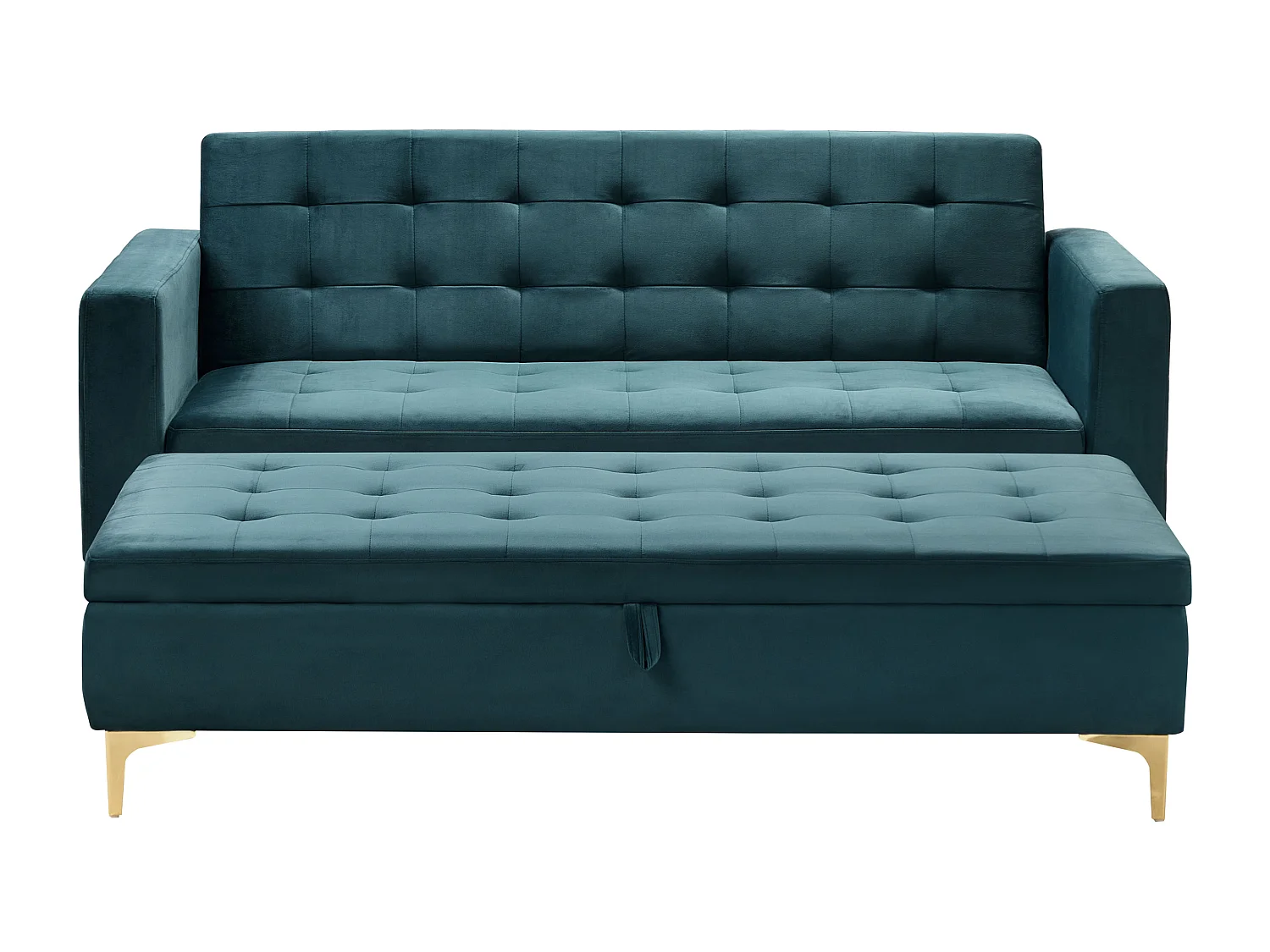 Sofá-cama ABERDEEN Veludo Azul esverdeado com repousa-pés 3 lugares