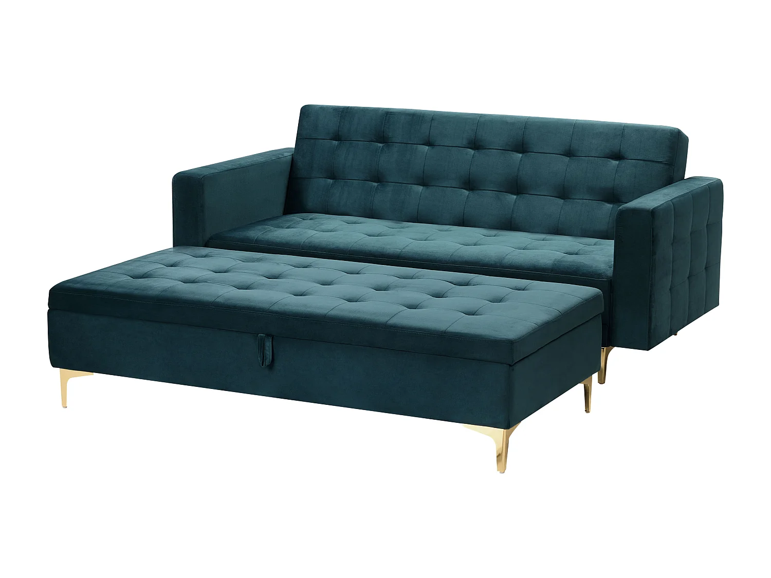 Sofá-cama ABERDEEN Veludo Azul esverdeado com repousa-pés 3 lugares