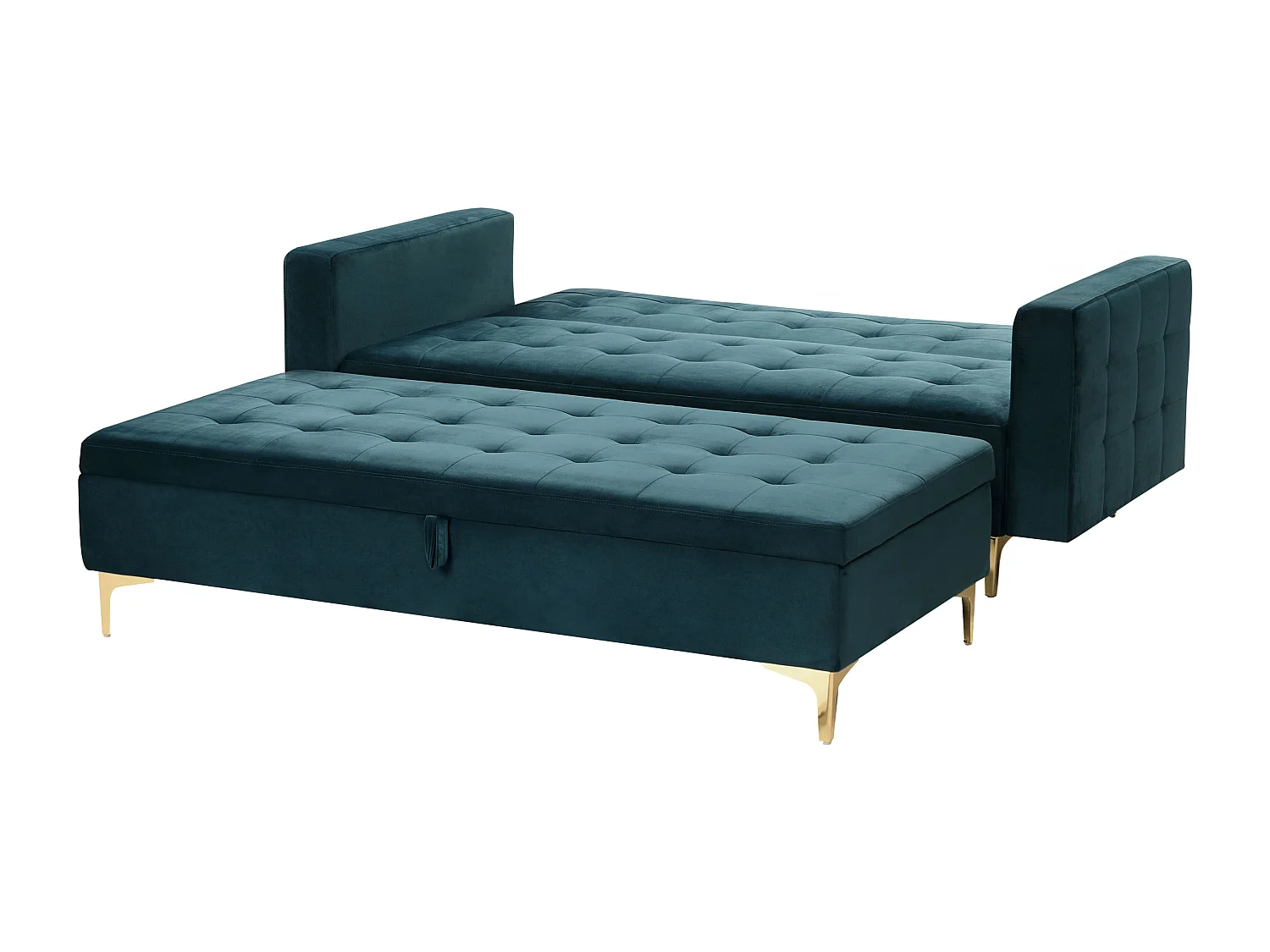 Sofá-cama ABERDEEN Veludo Azul esverdeado com repousa-pés 3 lugares