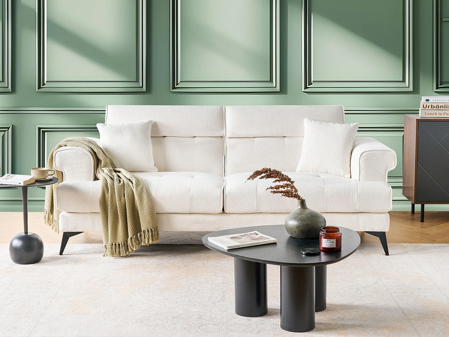 Divano SKIVE Bouclé Bianco 3 posti