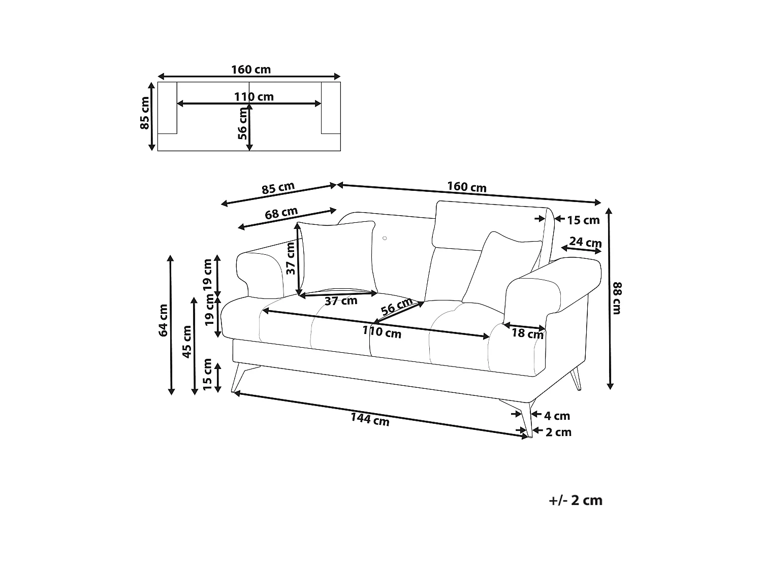 Canapé 2 places SKIVE Tissu Taupe