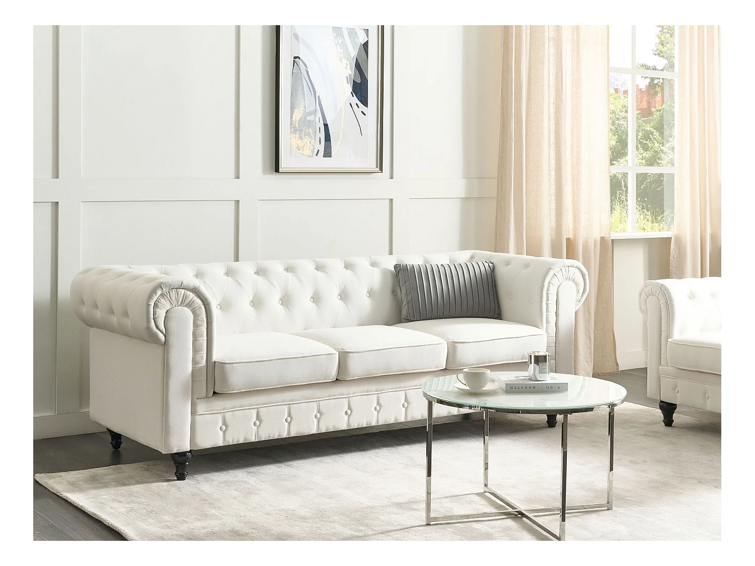 Divano CHESTERFIELD Tessuto Bianco sporco 3 posti