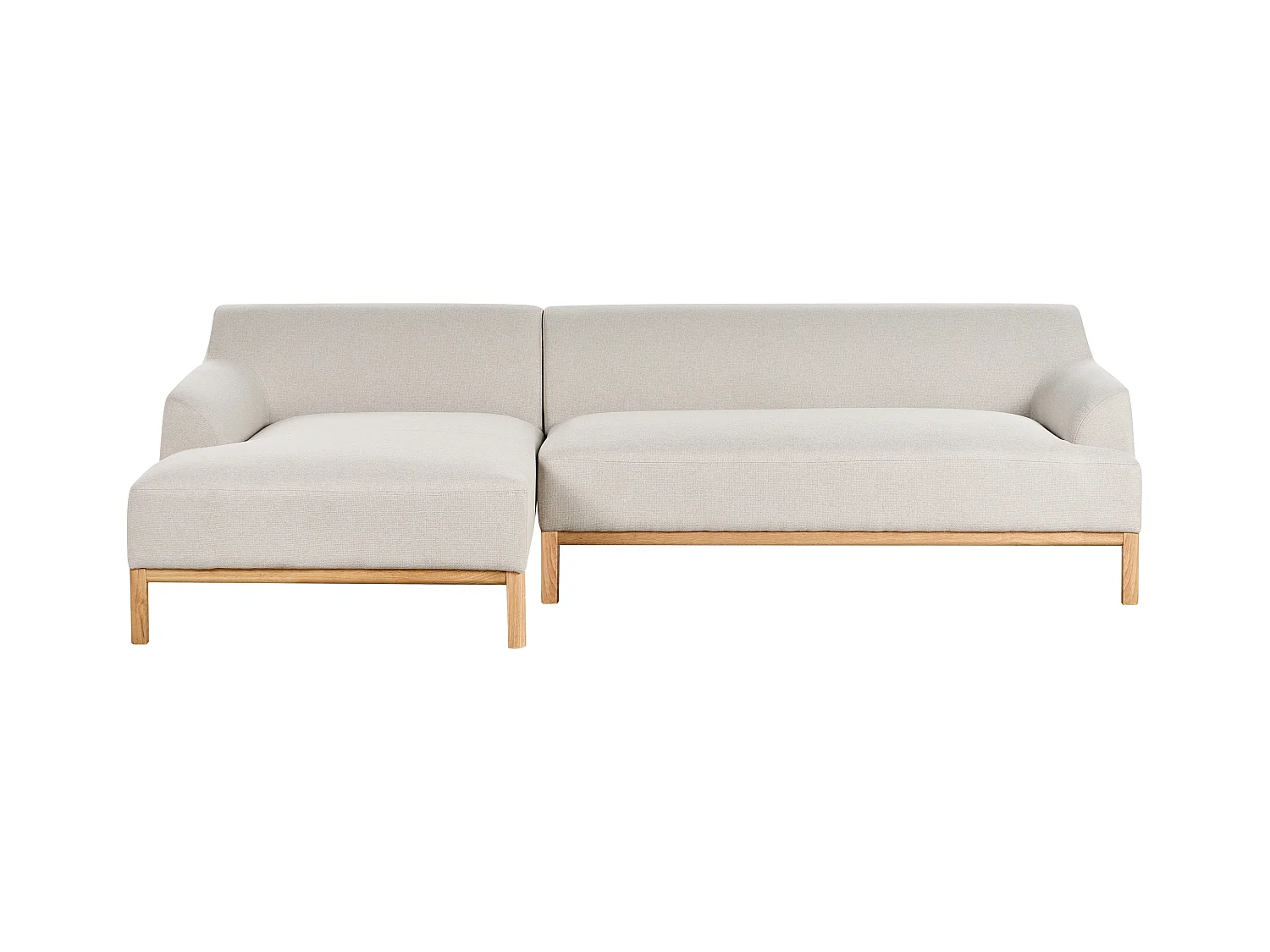 Canapé d'Angle à gauche Pieds en Bois Meuble Coin de Salon en Tissu Polyester Beige Clair Sosjo
