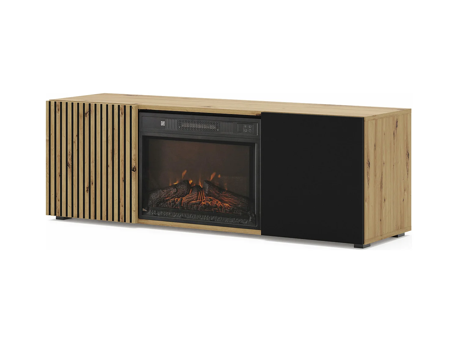 Meuble TV AURIS 150 cm avec cheminée électrique chêne artisan / noir mat