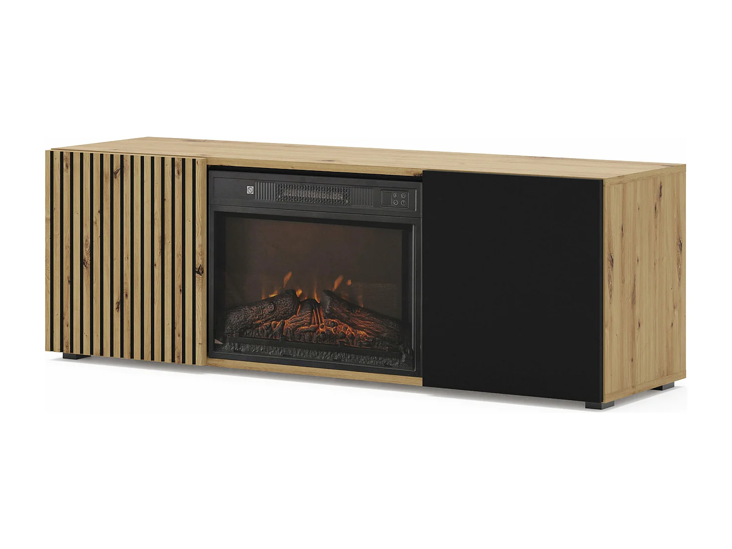 Meuble TV AURIS 150 cm avec cheminée électrique chêne artisan / noir mat