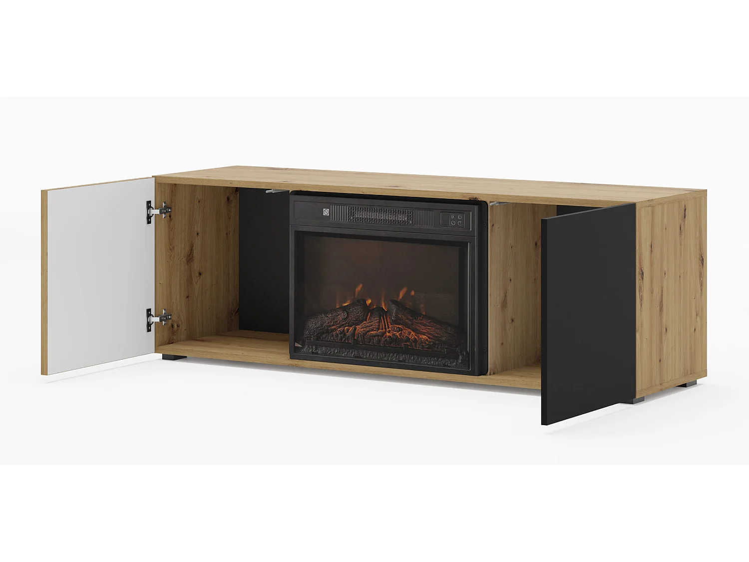 Meuble TV AURIS 150 cm avec cheminée électrique chêne artisan / noir mat