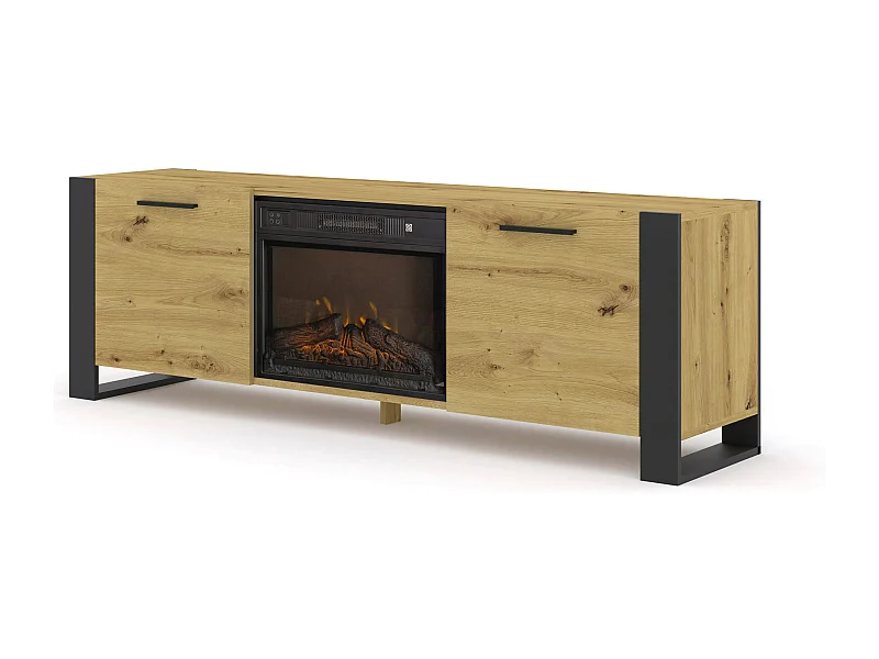 Meuble TV NUKA 180 cm avec cheminée électrique chêne artisan