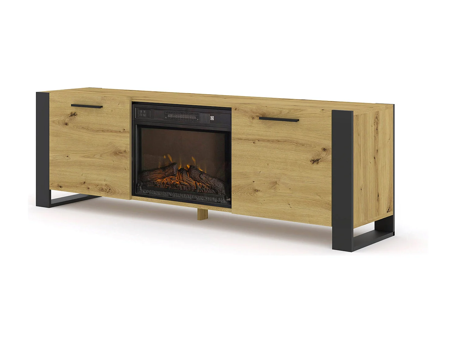 Meuble TV NUKA 180 cm avec cheminée électrique chêne artisan