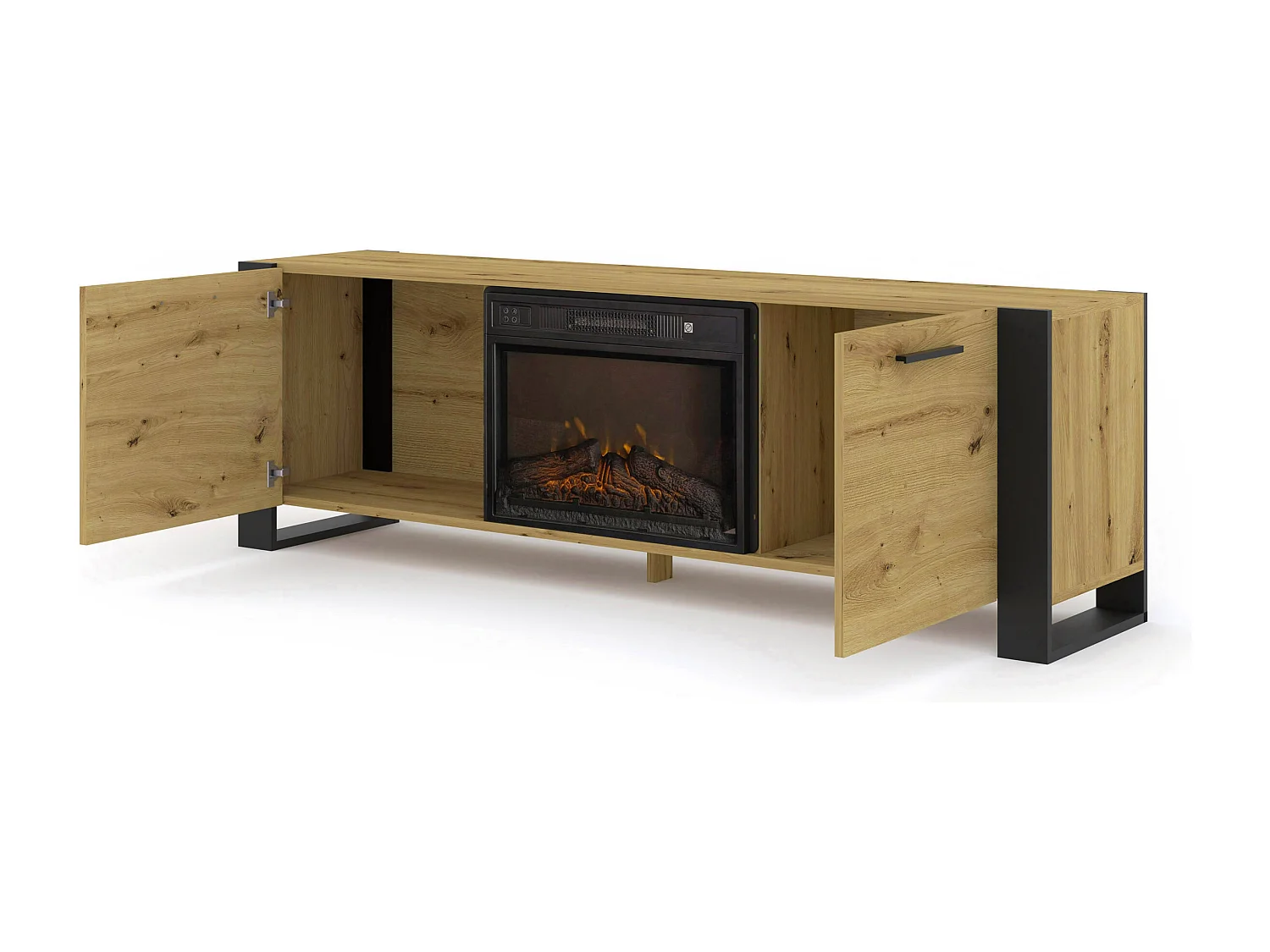 Meuble TV NUKA 180 cm avec cheminée électrique chêne artisan