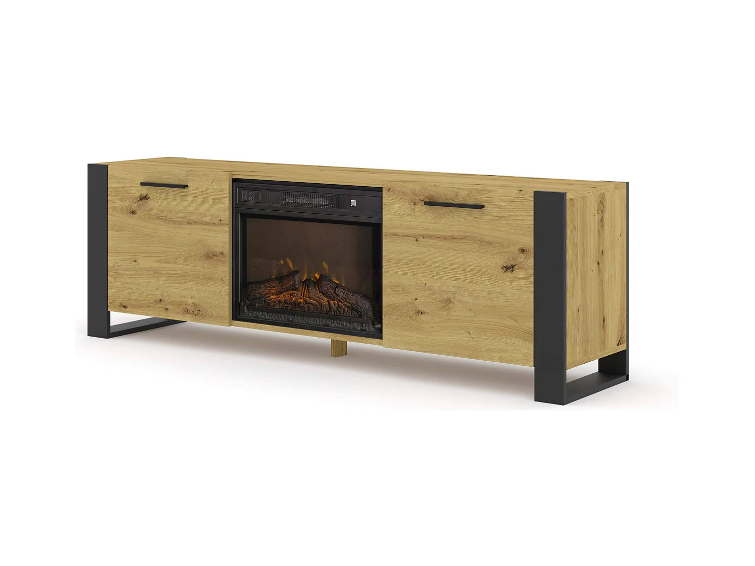 Meuble TV NUKA 180 cm avec cheminée électrique chêne artisan