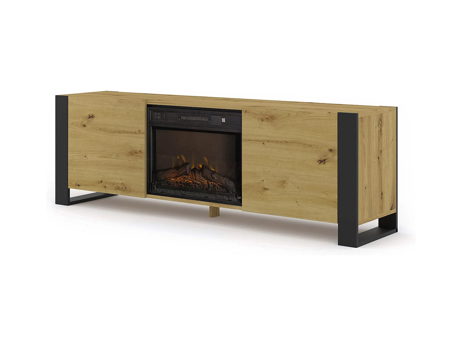 Meuble TV MONDI 180 cm avec cheminée électrique chêne artisan