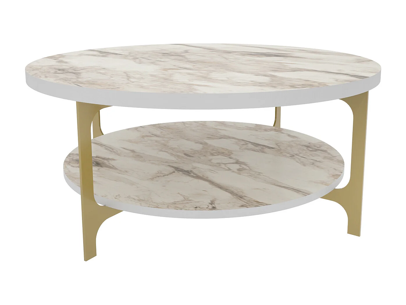 Table basse ronde avec le cadre en métal  (Effet marbre blanc et doré)