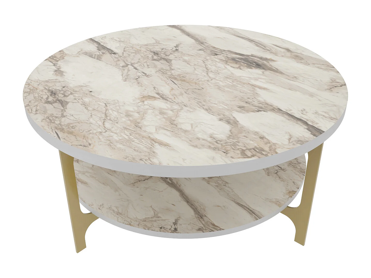 Table basse ronde avec le cadre en métal  (Effet marbre blanc et doré)