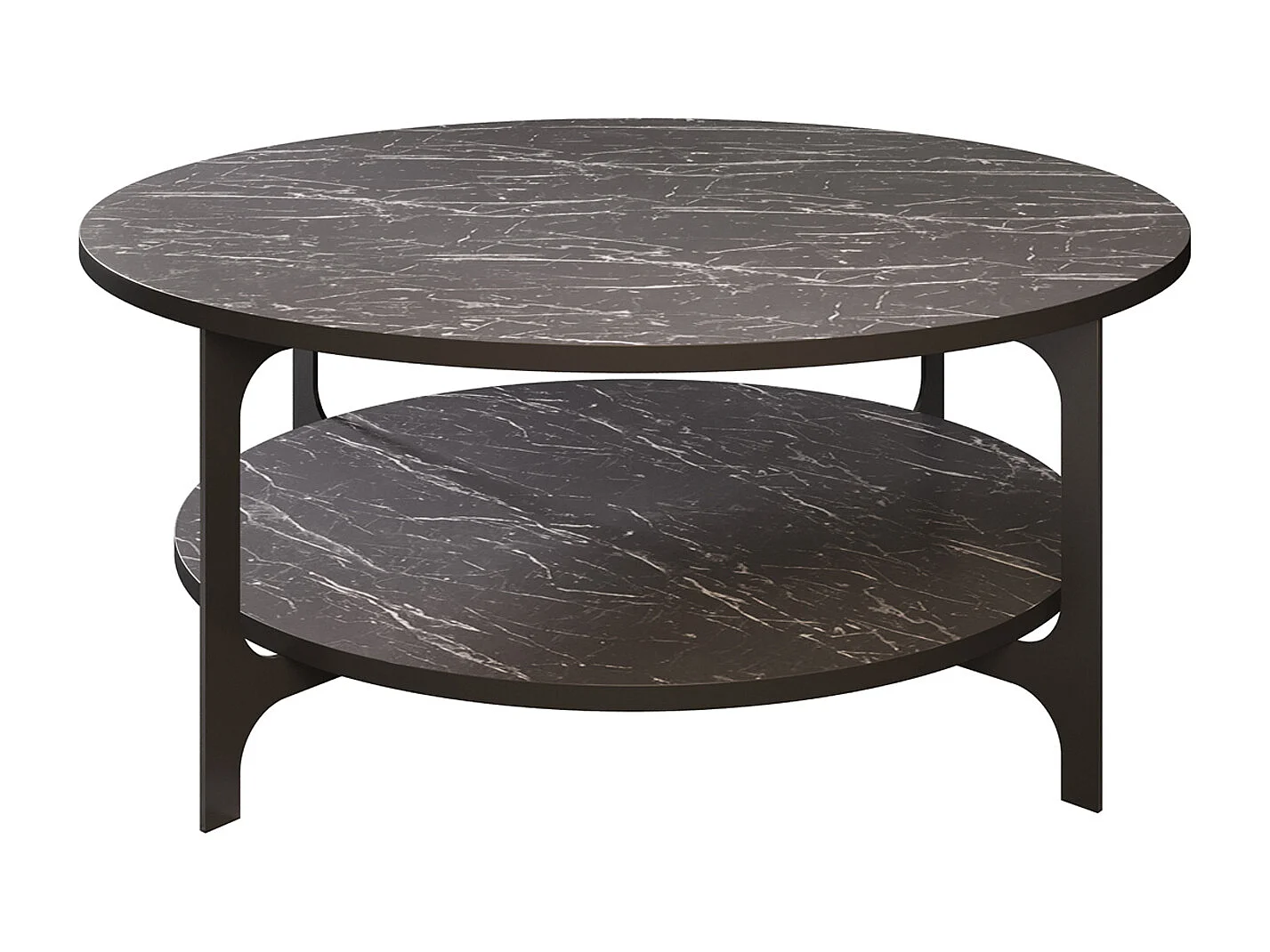Table basse ronde avec le cadre en métal (Effet marbre noir et noir)