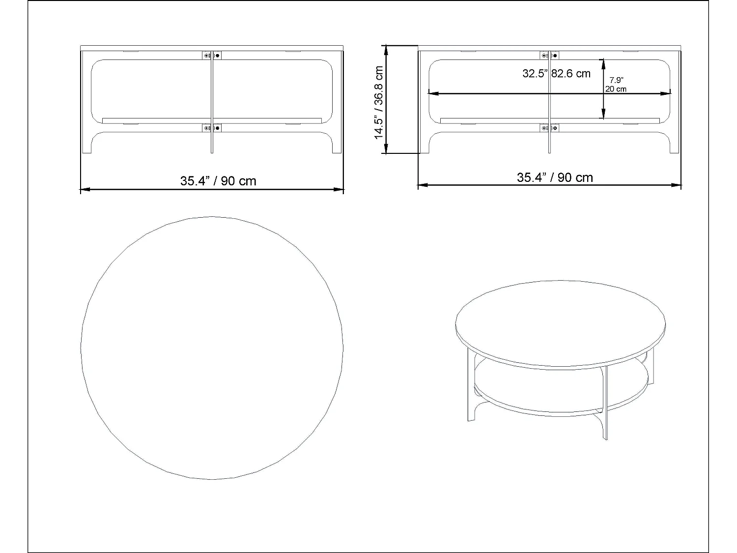 Table basse ronde avec le cadre en métal (Effet marbre noir et noir)