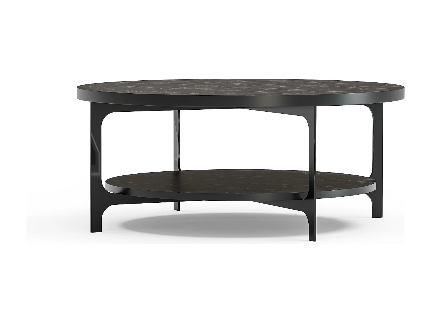 Table basse ronde avec le cadre en métal (Effet marbre noir et noir)