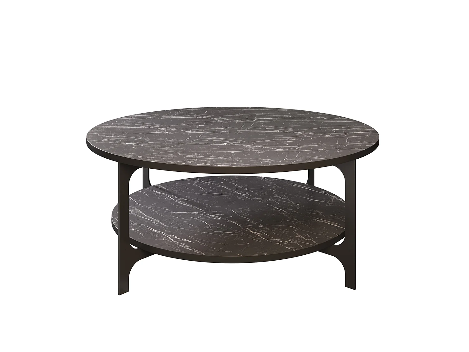 Table basse ronde avec le cadre en métal (Effet marbre noir et noir)