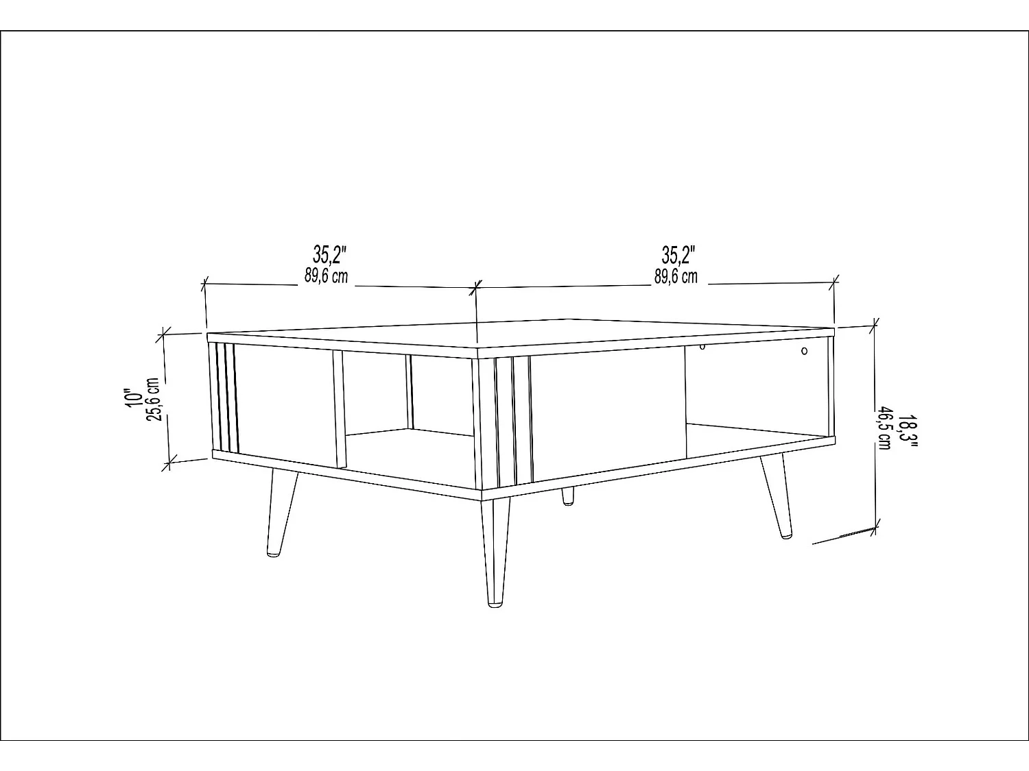 Table basse carré avec niche Ronas avec les pieds en bois (Noyer)