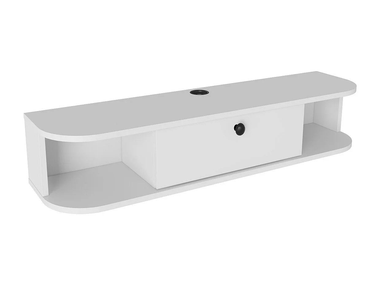 Meuble TV mural 120 cm avec placard et niches, modern et durable (Blanc)