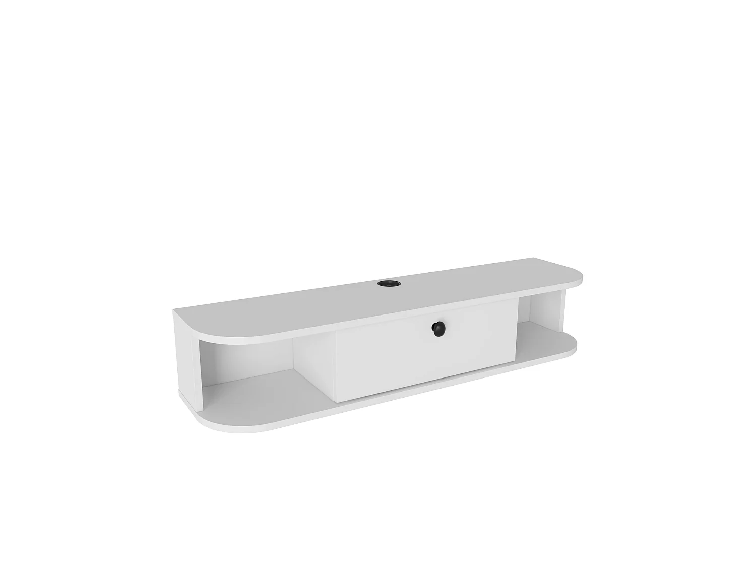 Meuble TV mural 120 cm avec placard et niches, modern et durable (Blanc)