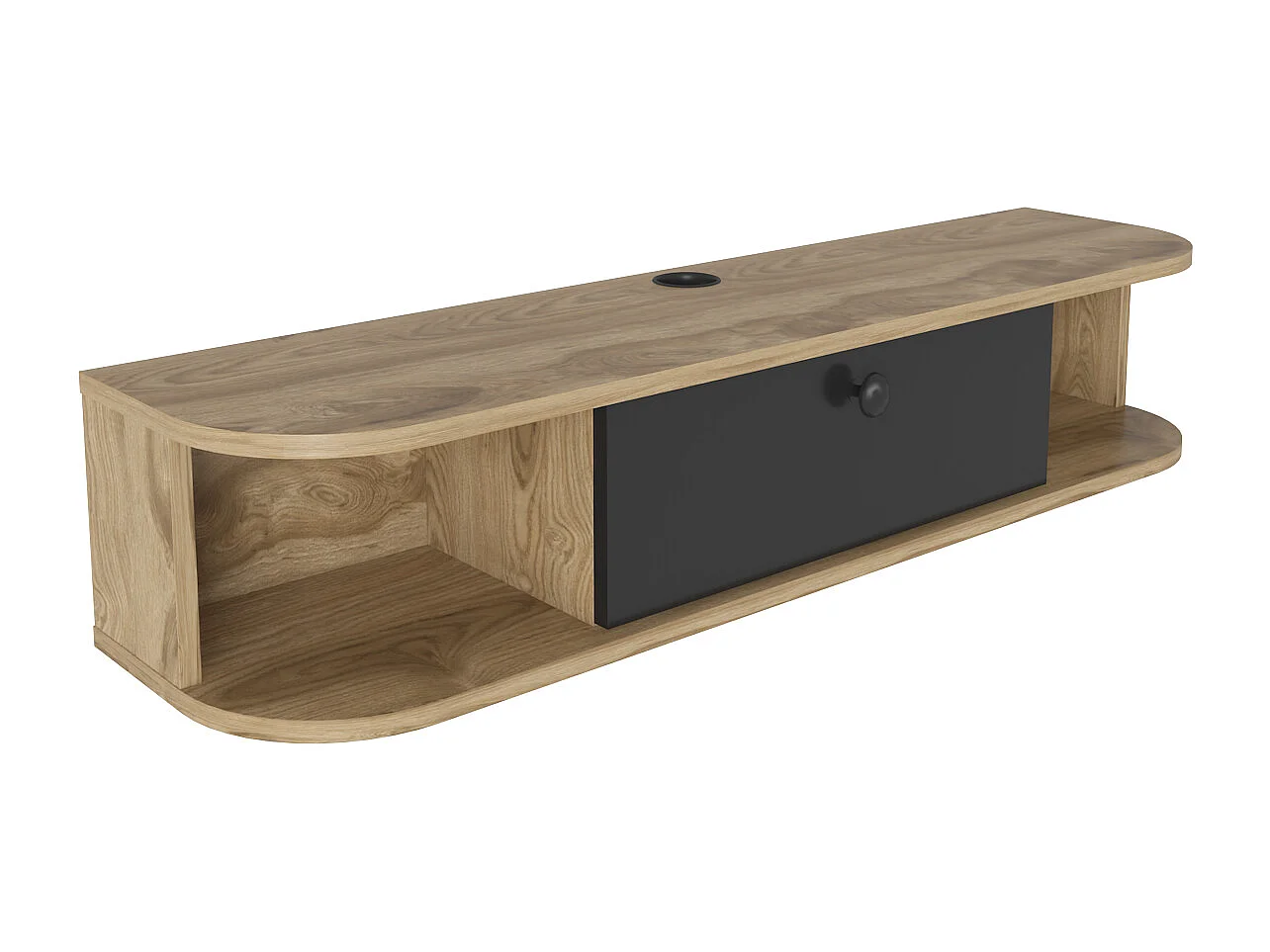 Meuble TV mural 120 cm avec placard et niches, modern et durable (Oud et Noir)